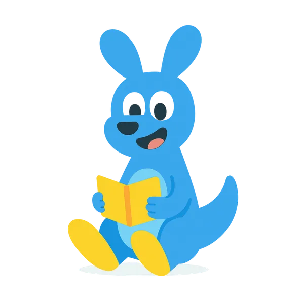 Readeroo the kangaroo sitting and reading a book