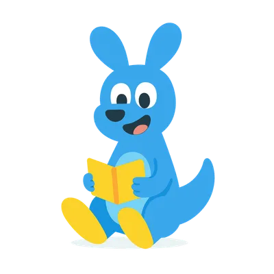 Readeroo the kangaroo sitting and reading a book